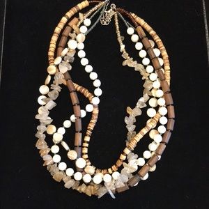 Silpada Multi-Strand Natural Stone and Wood Necklace in Brown and Cream